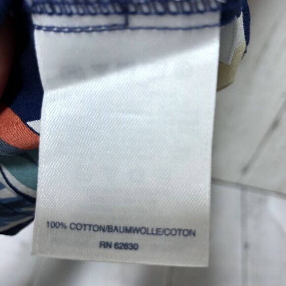 Lands’ End Hawaiian‎ Shirt Medium Navy Blue Floral Print Short Sleeve Casual - Picture 8 of 8